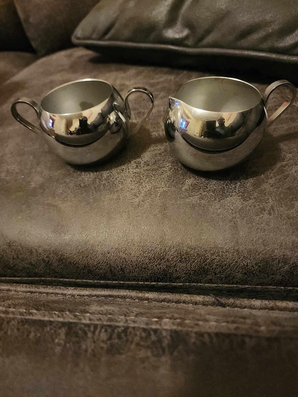 Vintage Reverse Polished Stainless Steel Creamer & Sugar Set - Silver